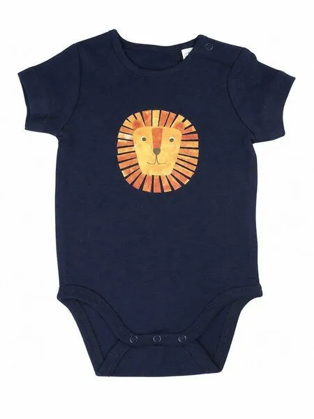 MelaDi MELAdi Kinder Baby - Body aus Biobaumwolle - Löwe auf Navy Blue, Blau, – Produktbild 1 von 2