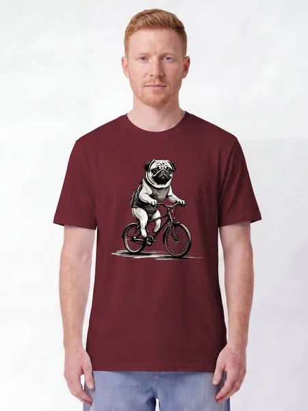 watapparel watapparel T-Shirt Unisex Mops auf Fahrrad, Burgundy, – Produktbild 2 von 2