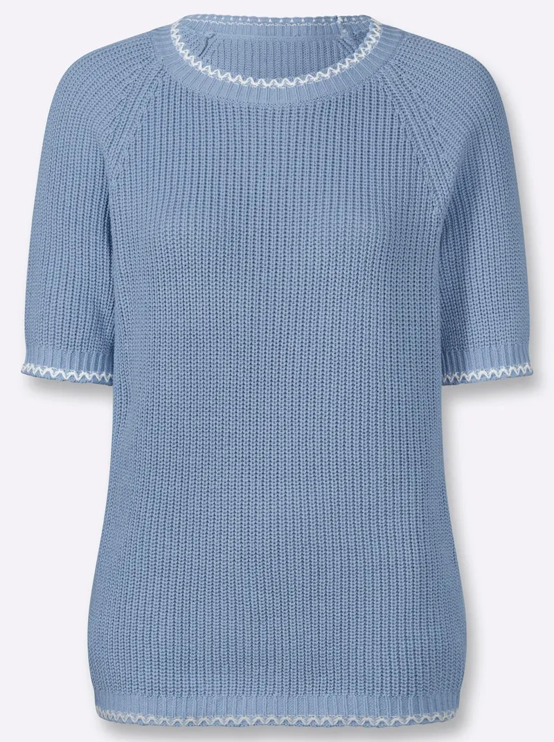 Witt Kurzarmpullover, Bleu-ecru-gemustert, – Produktbild 1 von 2