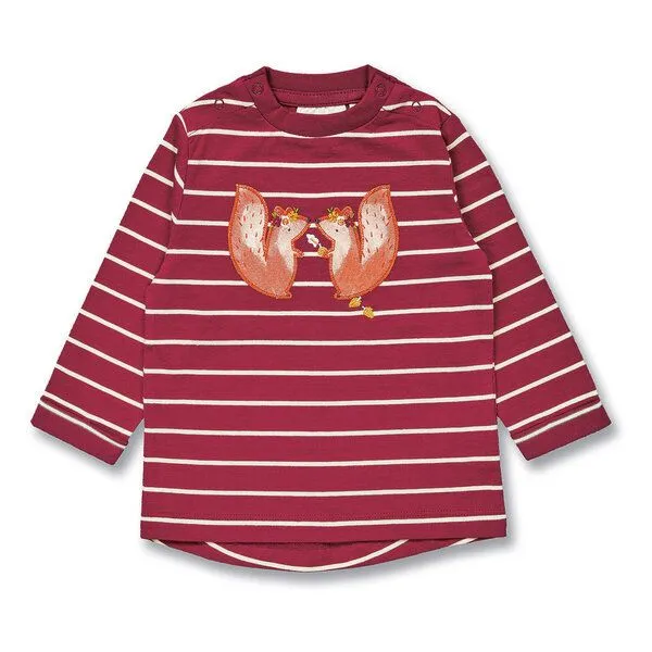 Sense Organics Sense Organics Baby Langarmshirt, Modell LEJA, Weinrot geringelt mit eichhörnchen, – Produktbild 1 von 4