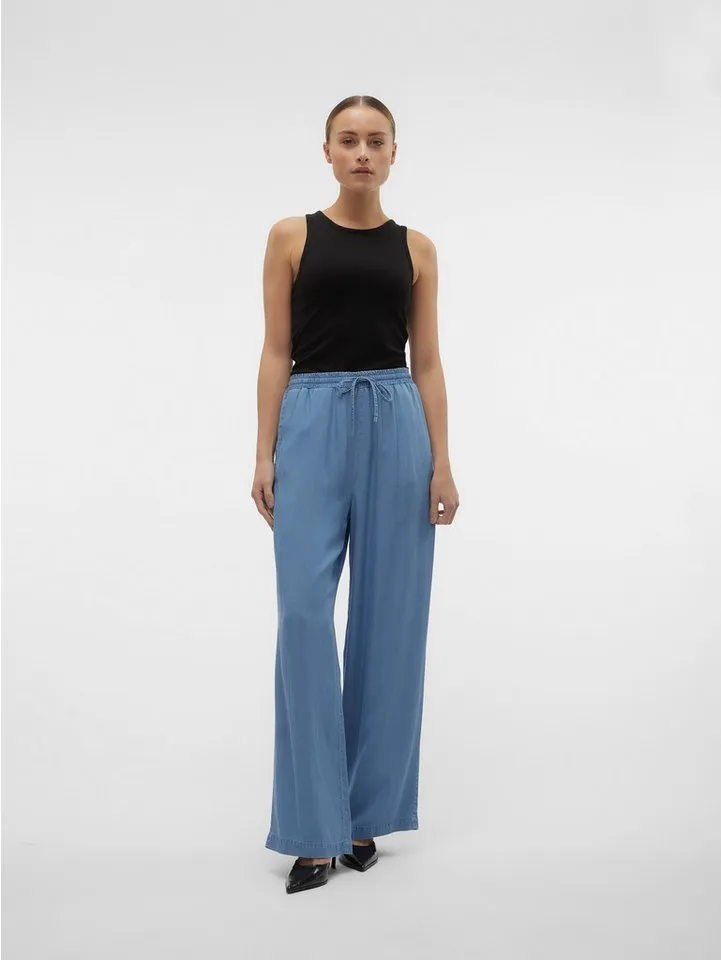 Vero Moda Schlupfhose VMBREE HW LONG LOOSE TENCEL PANTS GA Viskose, loose fit, Blau, – Produktbild 4 von 5
