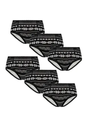 Albero Natur Albero Natur Damen vegan Multipack 6x Hipsters Geometrisch, Schwarz, – Produktbild 2 von 2