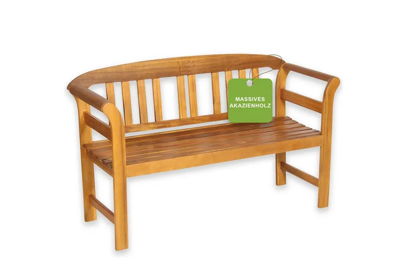 acamp Sitzbank Gartenbank Holz 2-Sitzer wetterfest, Massivholz Akazie FSC® geölt (Holzbank, 1-St., Gartenmöbel), Teakholz-Optik, geschnitzte Rose, 130x50x80 cm, Balkon, Terrasse, Braun, – Produktbild 1 von 5