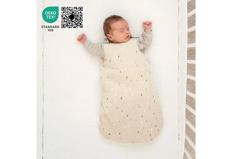 Ehrenkind Babyschlafsack Musselin Ganzjahresschlafsack Rund, 2.5 TOG (mit atmungsaktiver Bio-Baumwolle), für guten Schlaf zu jeder Jahreszeit, Natur tropfen, – Produktbild 1 von 5