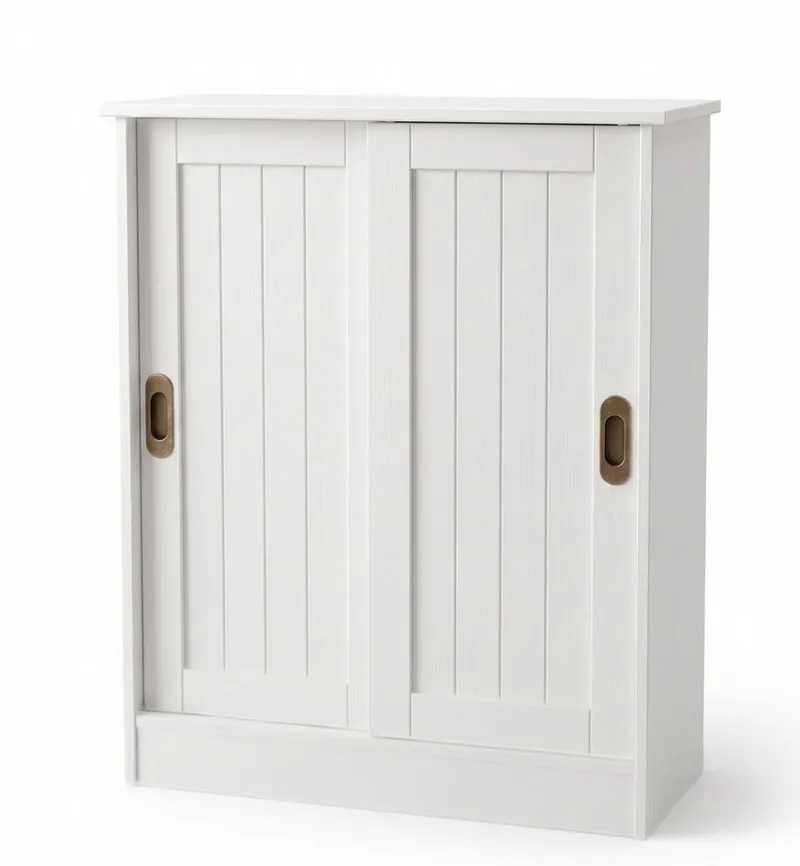 OTTO home Schuhschrank Malmö Schuhkommode mit Schiebetüren (B/T/H: 77/37/89 cm) aus massiver FSC®-zertifizierter Kiefer, Breite 77 cm, Weiß, – Produktbild 4 von 5