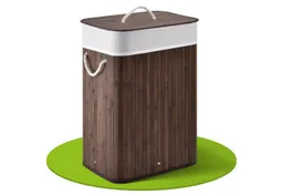 Juskys Wäschekorb Curly 72 L in Braun aus Bambus mit Deckel & waschbarem Wäschesack, Wäschesammler für 2 Personen, faltbar mit Griffen, 40 x 30 x 60 cm – Produktbild 1 von 1