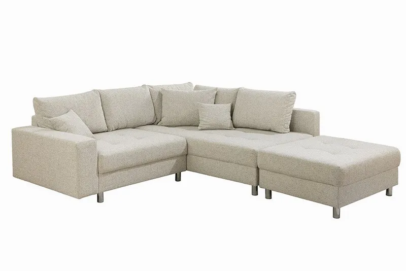 riess-ambiente Ecksofa KENT 220cm beige/chrom – XXL Strukturstoff, L-Form, inkl. Kissen, Einzelartikel 1 Teile, FSC-zertifizierte Wohnlandschaft mit Hocker – ideal fürs Wohnzimmer, Beige, – Produktbild 2 von 5