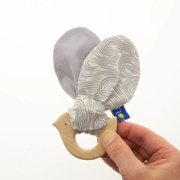 Flosinn Flosinn Knisterohren Baby mit Beißring Vogel Bio-Greifling, Grau, – Produktbild 3 von 3