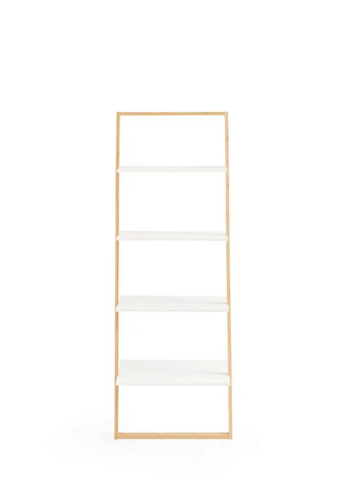 furnling Deko-Wandregal Littleo, 4 Ablageflächen, keine Wandmontage nötig, weiß/Bambus, Höhe 165 cm, Weiß, – Produktbild 4 von 5