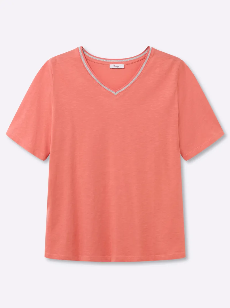sheego V-Shirt koralle, Koralle, – Produktbild 1 von 2