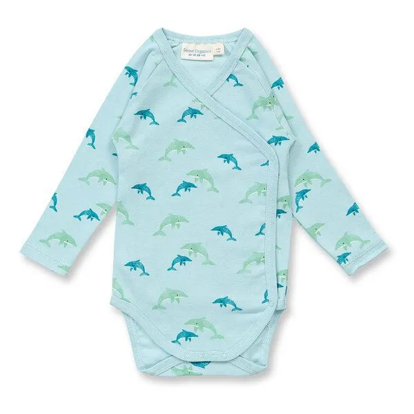 Sense Organics Sense Organics Baby Wickelbody, Modell YGON, Kleiner delphin-druck blau, – Produktbild 1 von 3