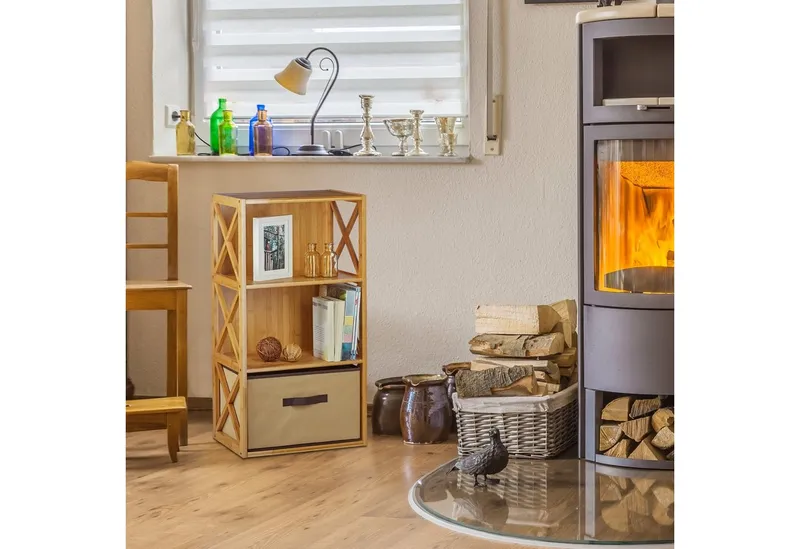 RELAXDAYS RELAXDAYS Standregal Regal Bambus mit Korb, 3, Braun, – Produktbild 2 von 5
