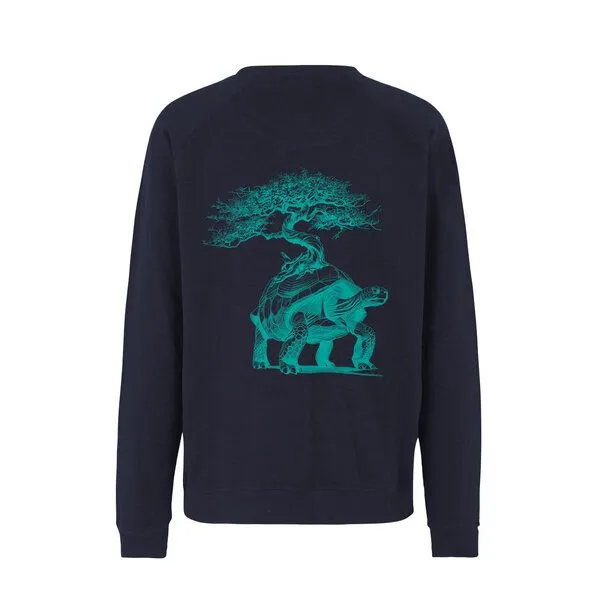 HANDGEDRUCKT HANDGEDRUCKT "Lange Reise" Unisex Sweatshirt aus reiner Biobaumwolle (kbA), Navyblue, – Produktbild 1 von 3
