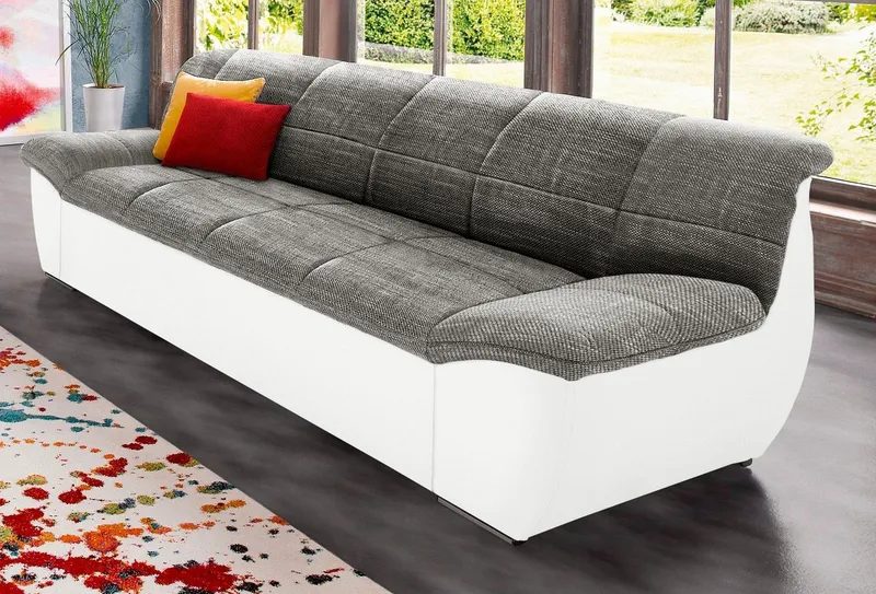 DOMO collection 3-Sitzer SPLASH Breite 232 cm, moderne Sitz- und Rückensteppung, komfortabel, flache Armlehnen zum Entspannen, Grau|weiß, – Produktbild 2 von 5