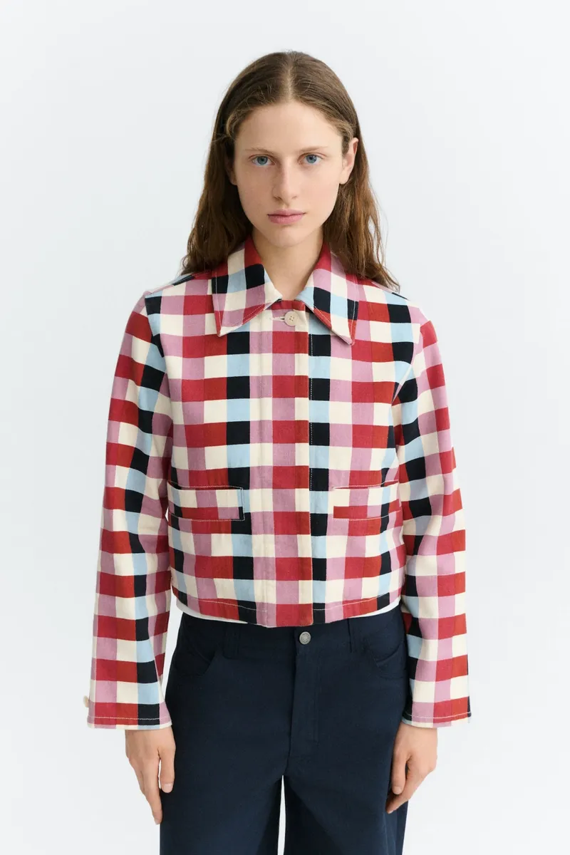 thinking mu Thinking MU Damen vegan Jacke Astrid In Rot Mit Cheshire Karos, Dunkelrot, – Produktbild 2 von 2