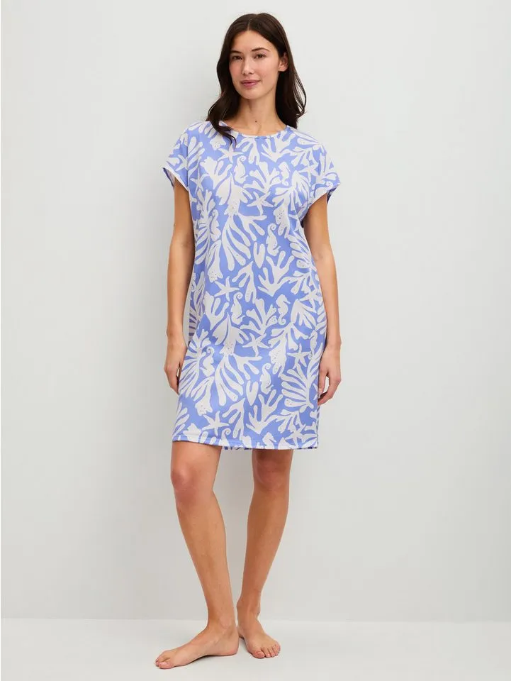 CALIDA CALIDA Nachthemd Cotton Special Damen (1-tlg) 95cm Länge, weich, gerader Schnitt, Blau, – Produktbild 3 von 4