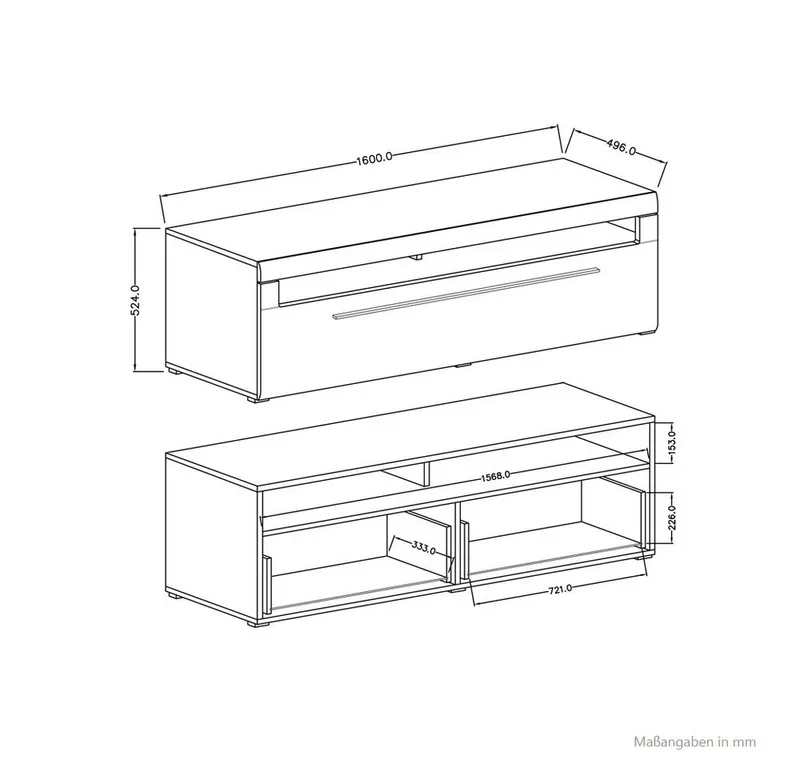 Lomadox Lowboard TURDA-83, Grandson beleuchtet modernen Stil Metallgriffen 160/52/50 cm, Braun, – Produktbild 5 von 5