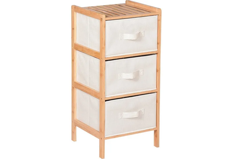 BEGRYF Badregal Bambusregal mit 3 Stoffschubladen Natur Beige 37 x 35 x 79 cm, Beige, – Produktbild 1 von 5