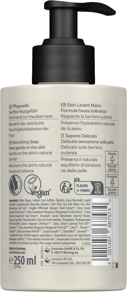 lavera lavera Handseife Pflegeseife Bio-Zitrone & Bio-Ingwer, 1-tlg., Weiß, – Produktbild 3 von 3