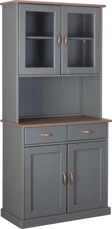 Inter Link Buffet Luzerna Kiefer Massivholz, FSC, Küchenschrank, Vitrinenschrank Geschirrschrank im Landhausstil, BxTxH: 90 x 45 x 190 cm, Braun|grau, – Produktbild 2 von 5