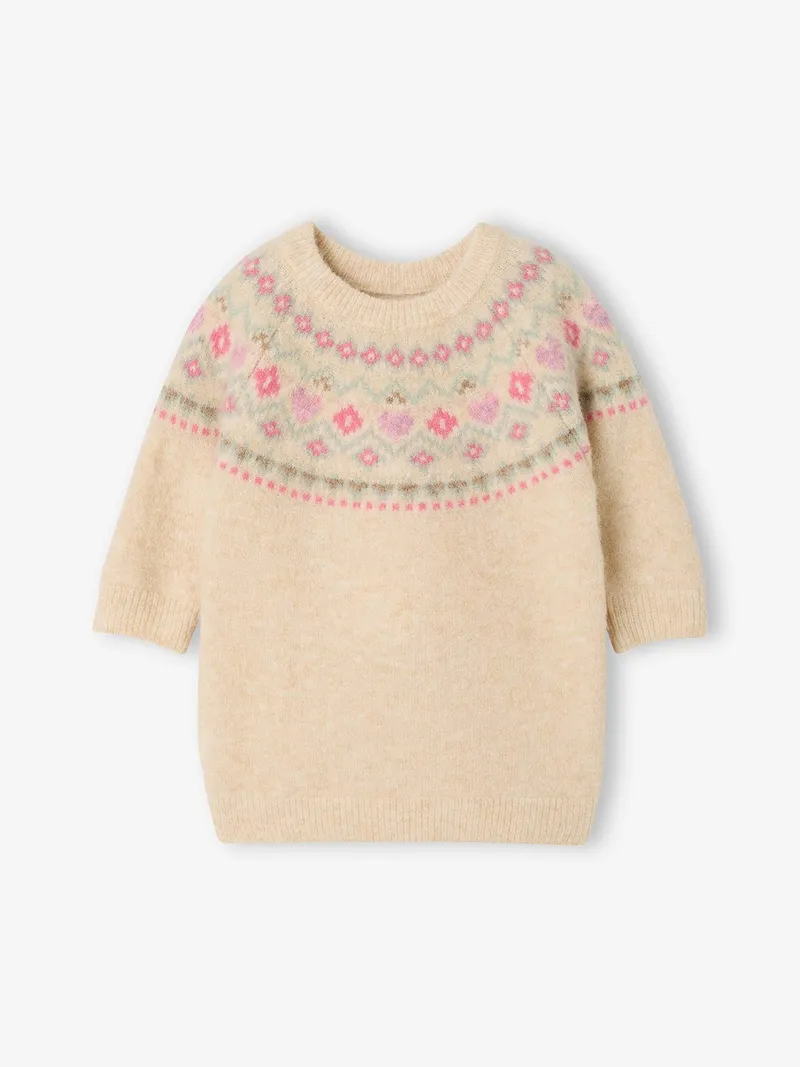 Vertbaudet Baby Strickkleid mit Norwegermuster vanille, Vanille, – Produktbild 1 von 2