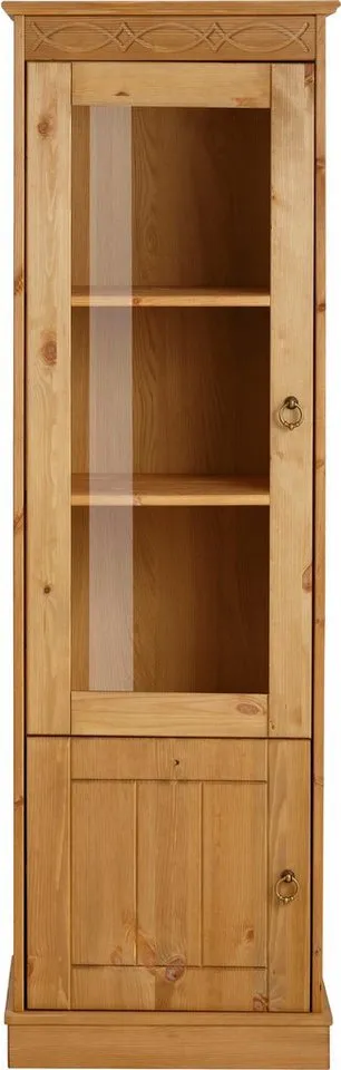 OTTO home Vitrine Indra aus massiver Kiefer, FSC®, 2trg., Höhe 145 cm, dezentes Ornament, Beige, – Produktbild 4 von 4