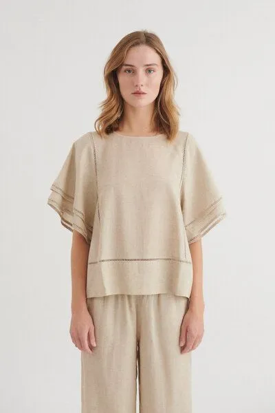 Basic Apparel Basic Apparel Carina, Sommer-Bluse aus Leinen und Ecovero, Beige, – Produktbild 2 von 4