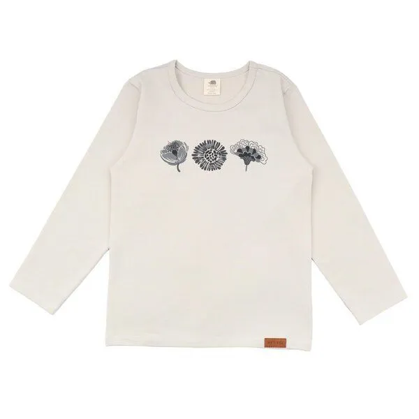 Walkiddy Kinder Langarmshirt GOTS zertifiziert, Bio-Baumwolle, beige, „Cheerful Flowers“, weich & bequem – Walkiddy – Produktbild 1 von 2