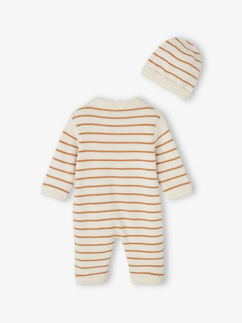Vertbaudet Vertbaudet Baby-Set aus Strick: Overall & Mütze, Hellbraun, – Produktbild 3 von 4