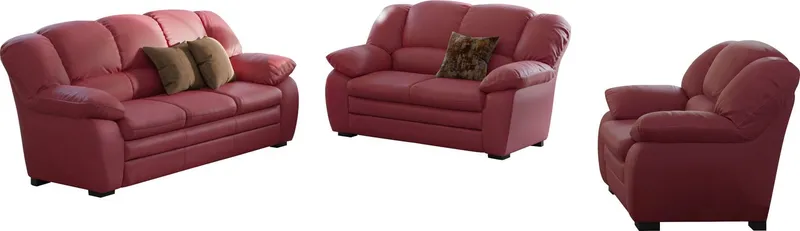 COTTA Polstergarnitur Set Casino, klassische Wohnzimmergarnitur, Leder, Wellenunterfederung, (Set, 3-tlg), Sessel, 2-Sitzer, 2,5-Sitzer, hohe Rückenlehne, Rot, – Produktbild 2 von 5