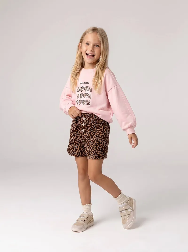 Vertbaudet Mädchen Paperbag-Shorts aus Cord leo, Braun leo, – Produktbild 1 von 4