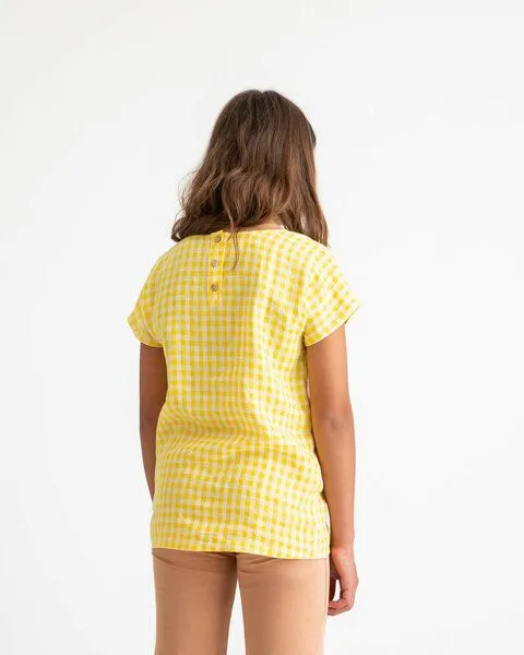 MATONA Matona Leichtes T-Shirt für Kinder aus Leinen / Easy T-Shirt, Yellow gingham, – Produktbild 2 von 4