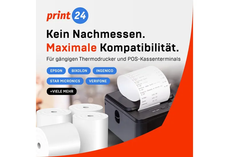 print24 Endlospapier Thermorollen, 80 x 80 x 12mm, 90m, PEFC, Für EPSON, IBM, u.v.m., PEFC-Zertifikat (GFA-PEFC-COC-500582) – Produktbild 4 von 5