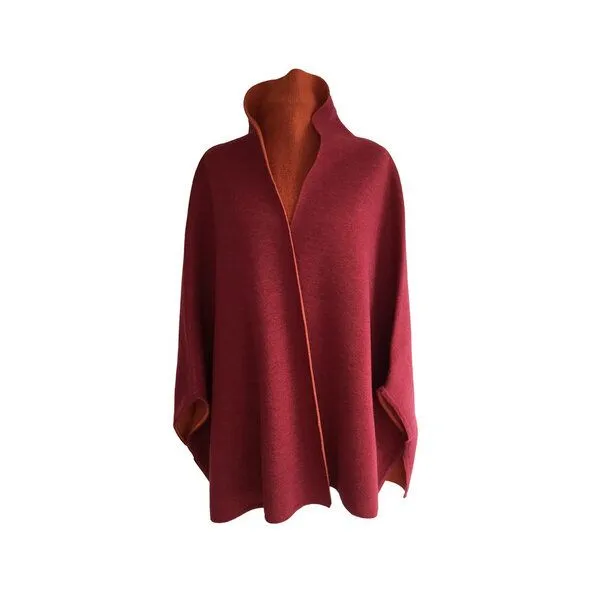 austriandesign.at austriandesign.at MantelCape reversibel aus extrafeiner Merinowolle, Rot/orange, – Produktbild 1 von 2