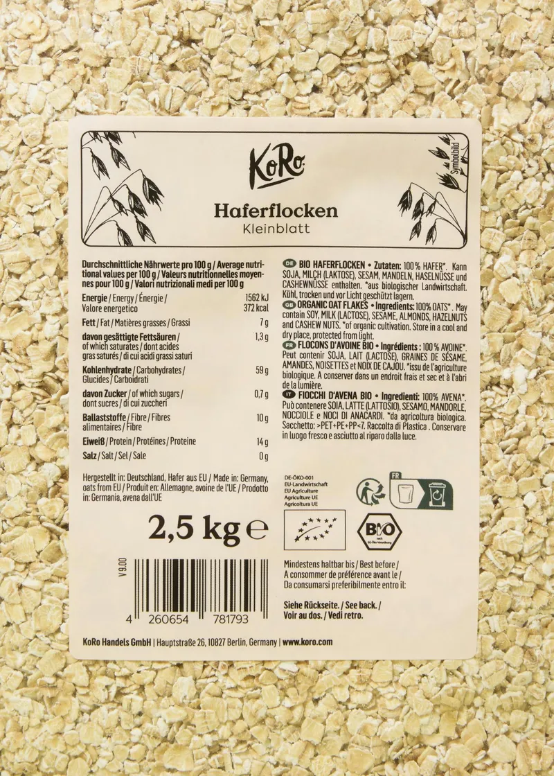KoRo Bio Haferflocken Kleinblatt 4 x 2,5 kg – Produktbild 4 von 5