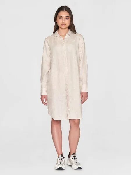 KnowledgeCotton Apparel KnowledgeCotton Apparel Leinen- Hemdkleid - Classic linen dress - GOTS/Vegan, Natur (light feather gray), – Produktbild 1 von 2