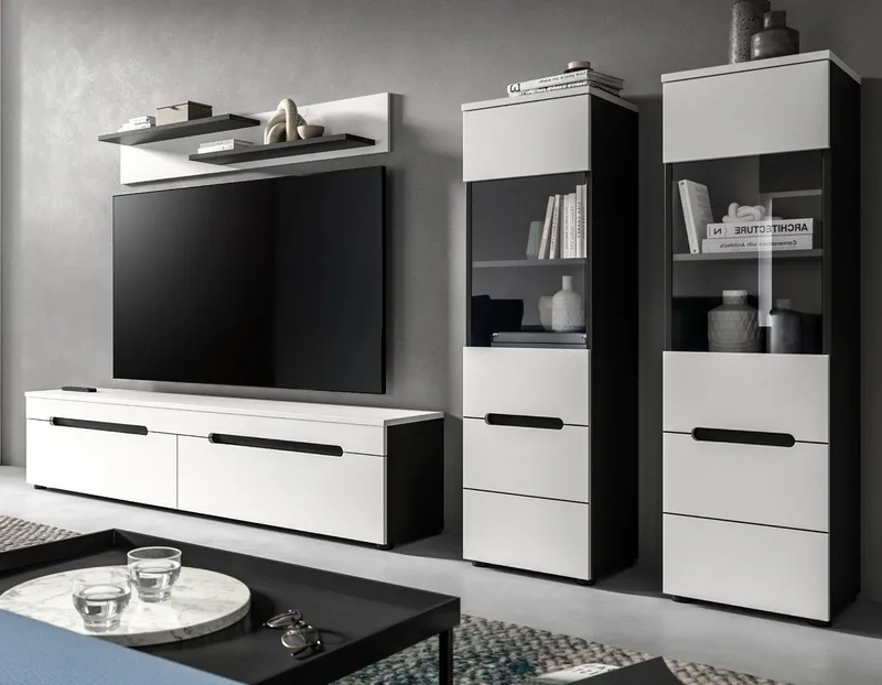 Inn.Furn Wohnwand Cooper, (Wohnkombination in Weiß matt und Basalt Grau, hängend oder stehend, Breite ca. 270 cm), mit Soft-Close, Weiß, – Produktbild 4 von 5