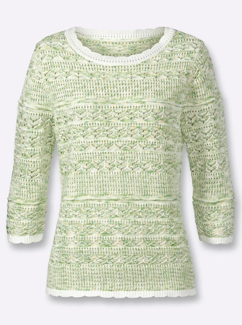 Witt Ajour-Pullover, Ecru-reseda-gemustert, – Produktbild 1 von 2