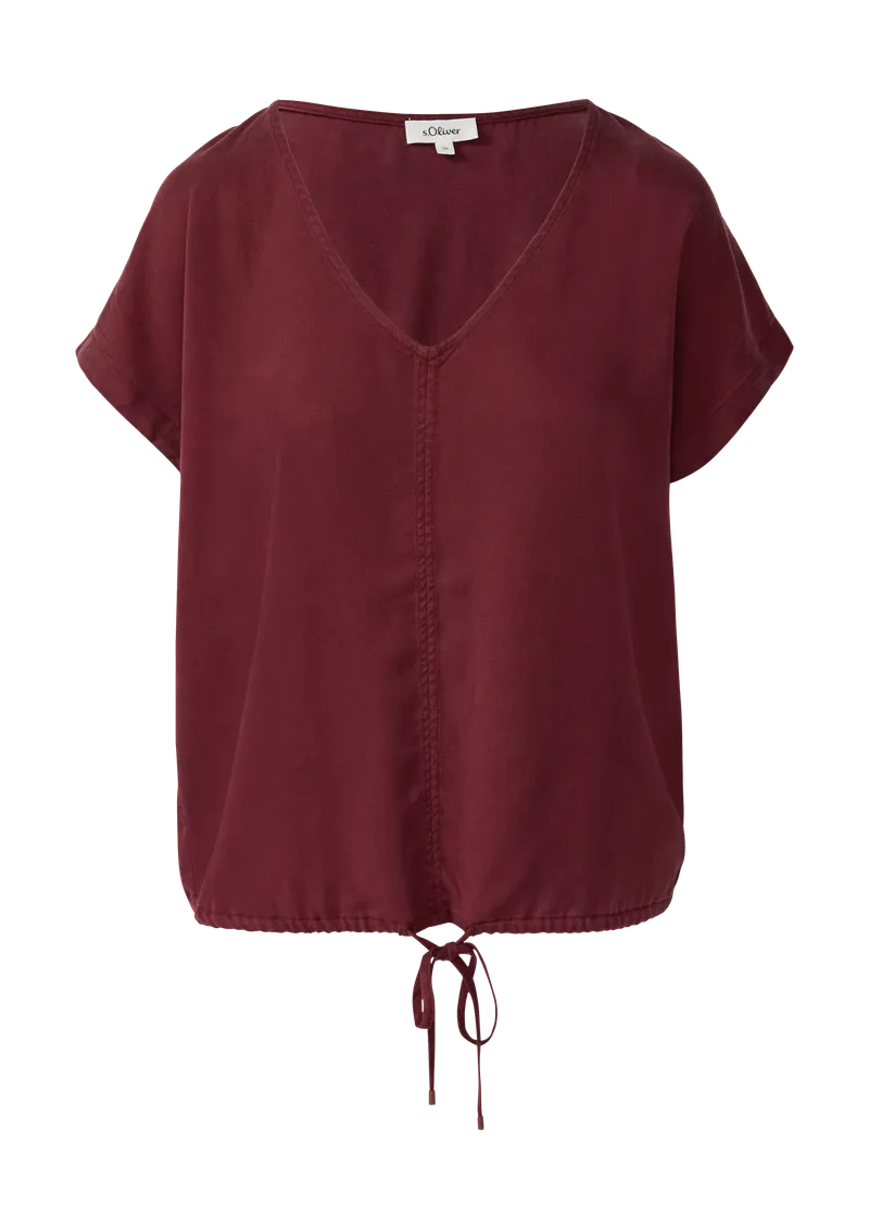 s.Oliver Ärmellose Bluse aus Lyocell mit Tunnelzug am Saum, Rot, – Produktbild 1 von 3