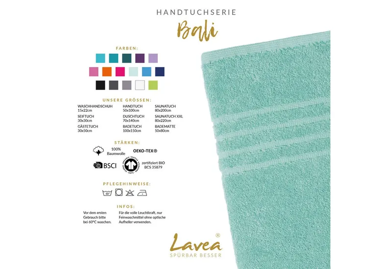 Lavea Seiftuch Bali Seiftücher, Waschlappen Frottee 30x30 cm, Weiches Bio-Baumwollfrottee (Set, 2-St), kleine Handtücher, Handtuch-Set, GOTS-zertifiziert, Grün, – Produktbild 2 von 5