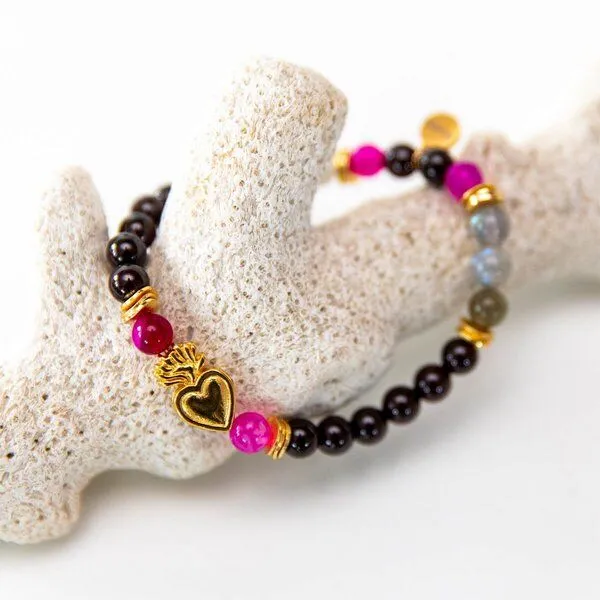 Divasya Divasya Armband "Golden Heart" mit Granat & Mondstein – Produktbild 3 von 4