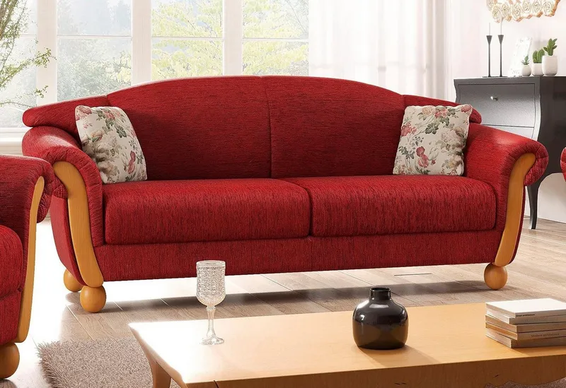 Home affaire 3-Sitzer Milano, bequemes Sofa mit geschwungenen Armlehnen, Landhaus-Stil, Rot, – Produktbild 2 von 8