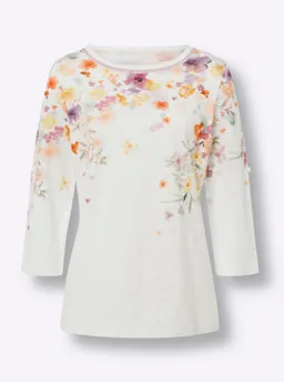 heine 3/4-Arm-Shirt ecru-orange-bedruckt – Produktbild 1 von 1