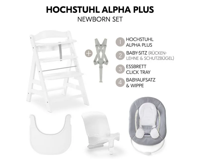 Hauck Hauck Hochstuhl Alpha Plus Newborn Set - White, Holz Babystuhl ab Geburt mit Neugeborenenaufsatz, Essbrett & Baby Seat, Weiß, – Produktbild 2 von 5