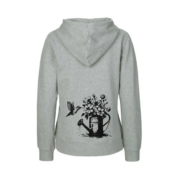 HANDGEDRUCKT HANDGEDRUCKT "Gartenfreude" Frauen Zip-HOODY aus reiner Biobaumwolle (kbA), Grey, – Produktbild 1 von 4
