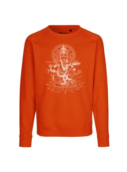 Peaces.bio - handbedruckte Biomode Peaces.bio - handbedruckte Biomode Bio Damen-Sweatshirt Loose Fit Ganesha, Orange, – Produktbild 1 von 2