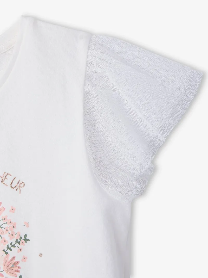 Vertbaudet T-Shirt mit Tüllärmeln und Blumenmotiv, Weiß, – Produktbild 4 von 4