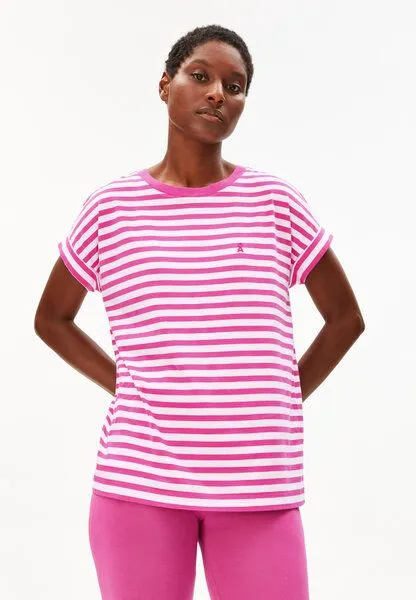 ARMEDANGELS ARMEDANGELS IDAARA STRIPES Damen T-Shirt aus Bio-Baumwolle, White-very berry, – Produktbild 1 von 4