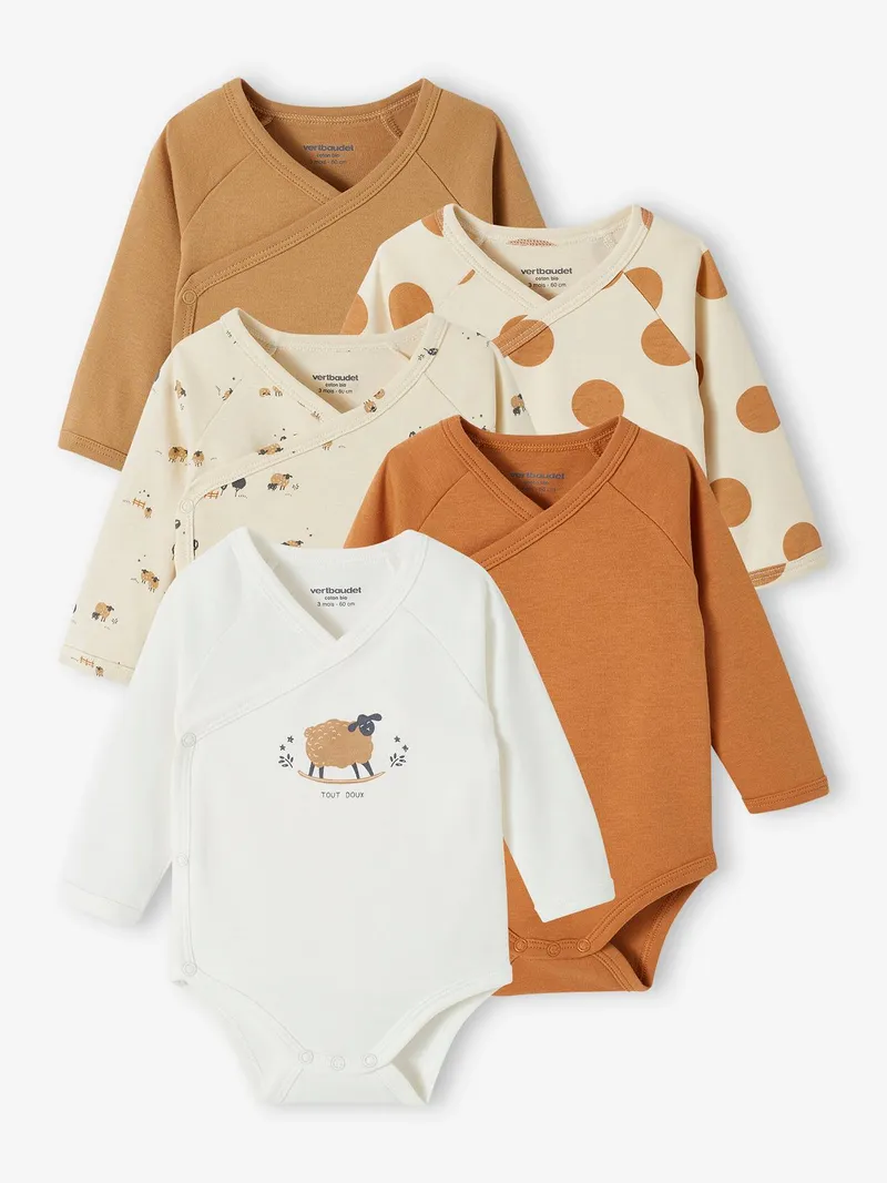 Vertbaudet 5er-Pack Baby Wickelbodys, Pack karamell schäfchen, – Produktbild 1 von 4