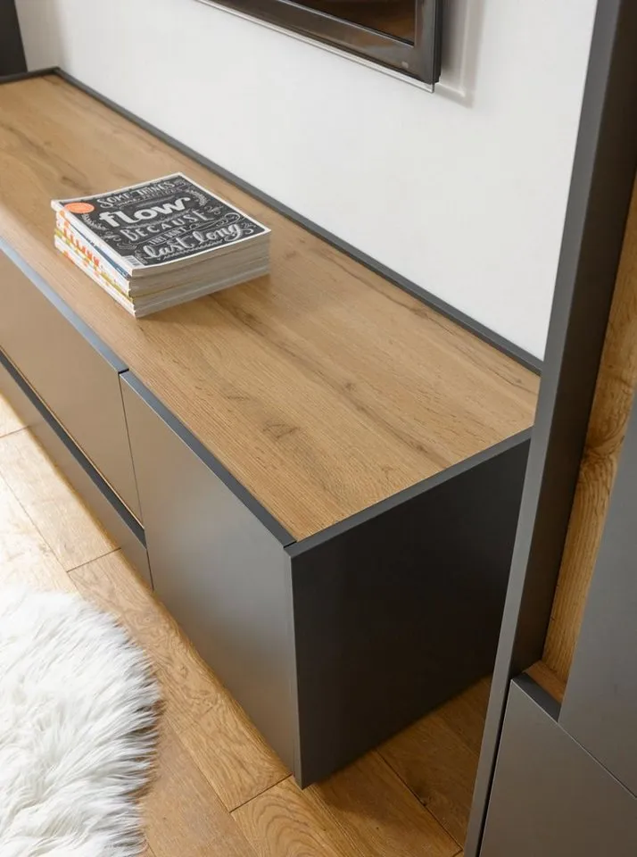 Furn.Design Lowboard Center (großer TV Unterschrank in Grau und Eiche, Breite 223 cm), mit viel Stauraum, Grau, – Produktbild 3 von 5